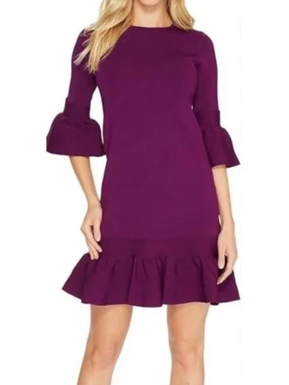 Ted Baker Purple Ruffle Hem Bell Sleeve Dress